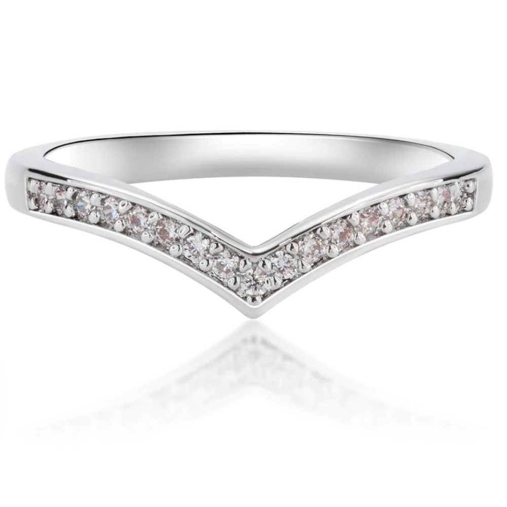 S925 Sterling Silver Moissanite V Band Ring